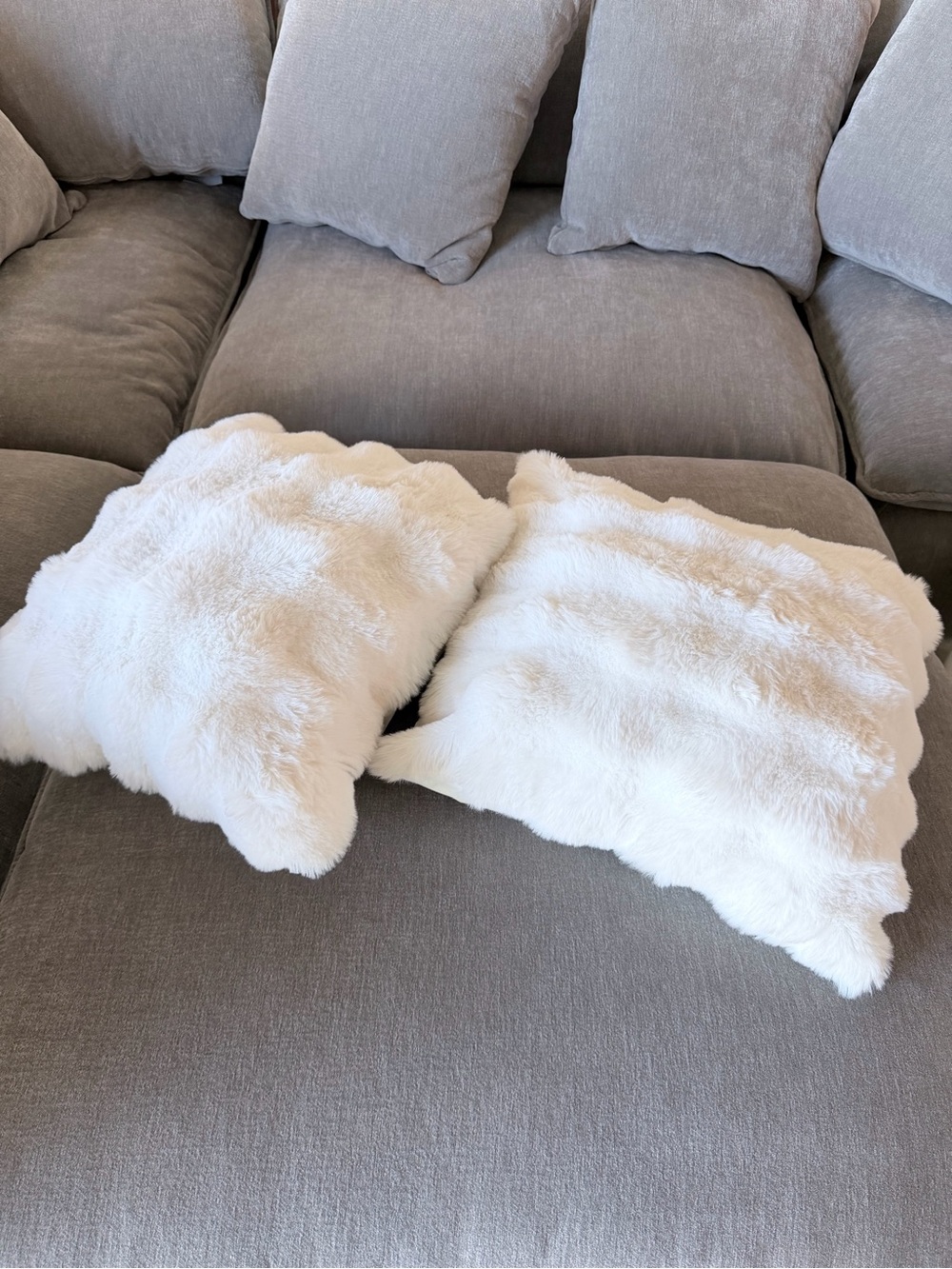 Pair of super soft white fluffy square pillows